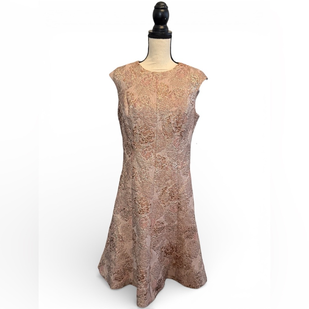 Teri Jon by Rickie Freeman Blush/Metallic Women's Cocktail A Line Dress 10 NWT